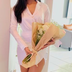 Fashion Nova white silk dress with mini slit